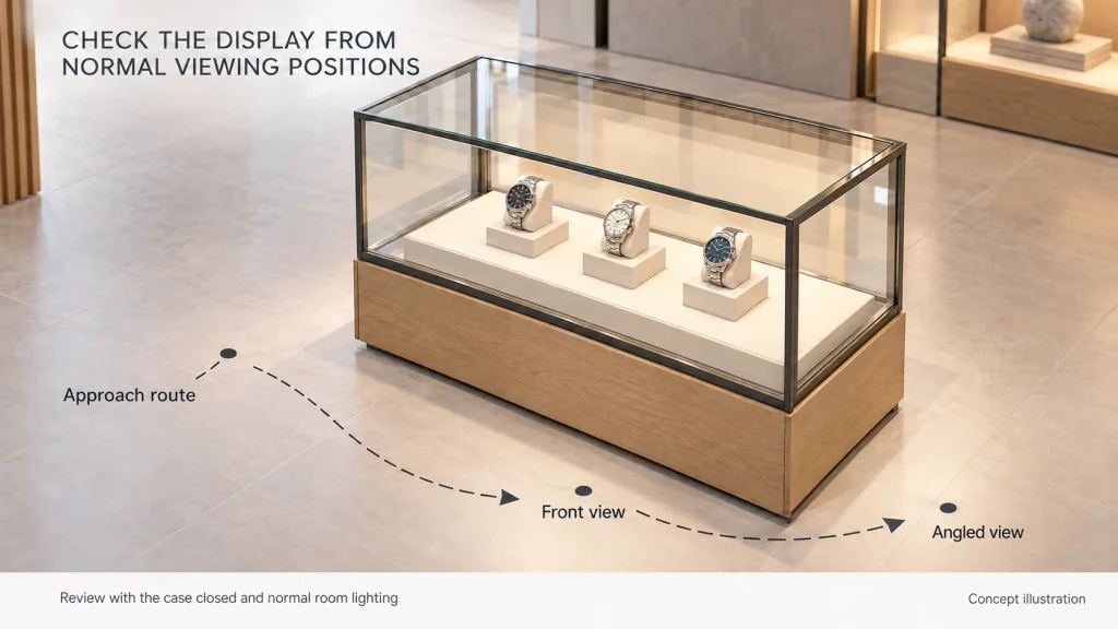 Reducing Reflections in Glass Display Lighting: Fixture Position and Viewing Angles