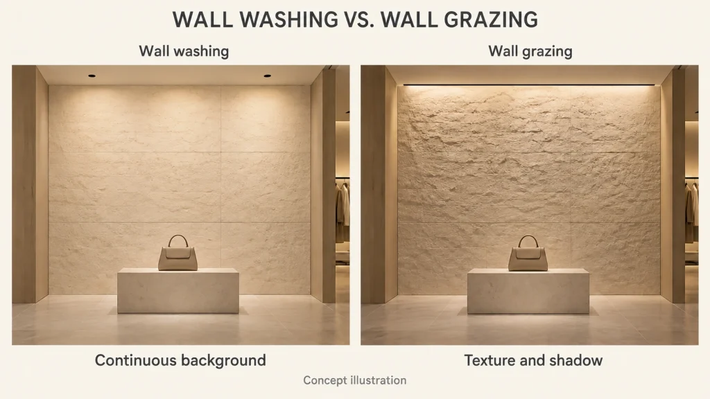 Wall Washing vs. Wall Grazing for Retail Interiors